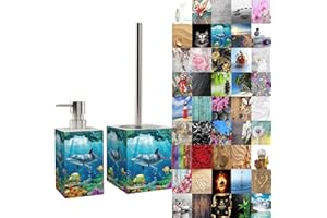 ‎SANILO Sanilo Badezimmer Set, Seifenspender und WC Bürste mit Motiv, große Auswahl, Klobürste ohne Bohren, schöne Designs (Delphin Korallen)