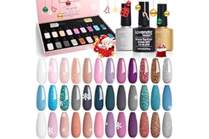 ‎LAVENDER VIOLETS Lavender Violets 21 Stück Gel-Nagellack-Set Weihnachtsfarben Lila Grau Grün French Nail Nude UV LED Soak Off Base,Matte,Top Coat Nägel Soak Off Maniküresets Band Rosa glitzernde Geschenkbox F984