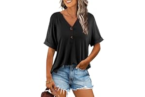 Beluring Oberteile Damen Elegant Kurzarm Blusen Sexy V Ausschnitt T-Shirt
