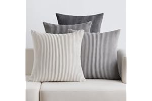 EMEMA Funda Cojines 4 Piezas 45x45 cm para Sofá Funda de Almohada de Corduroy Súper Suave Cojin de Pana a Rayas Decoración Moderna para Sofá Silla Cama Sala de Estar Dormitorio Serie Gris