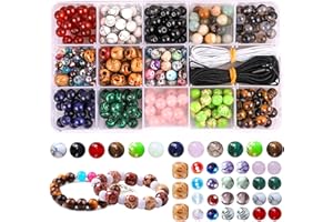 Colle 290pcs Crystal Beads for Jewelry Making, 8mm Stone Beads Lava Bead/Tiger Eye/Wooden Craft Beads Set for Earring Necklace Making, 13 Mix-Colours DIY Bracelet Making Kits