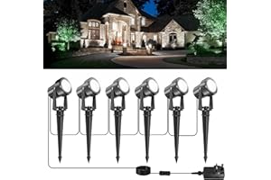 NATPOW Garden Lights, Garden Spike Lights Mains Powered, LED Spotlight Outdoor 6-in-1 Landscape Spot Light with Adapter, IP65 Waterproof 5V Stake Light for Lawn, Pathway, Yard (6000K)