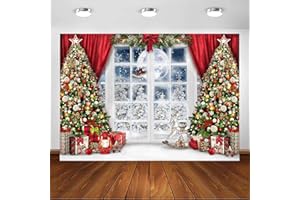 Avezano Telón de fondo de noche con ventana y árboles de Navidad, decoración de fiesta, Papá Noel, niños, retrato de fotografía, accesorios de estudio