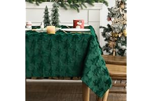 Artoid Mode Miękki sztuczny futrzany obrus z zielonymi sosnami na Boże Narodzenie 140x220 cm, zimowa pluszowa bielizna stołowa dekoracja do salonu na imprezę