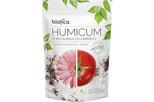 BIOTICA Humus di lombrico 100% biologico italiano HUMICUM - 2 Litri - Fertilizzante 100% Naturale italiano, Terriccio Biologico, Concime per Piante, Fiori e Orto