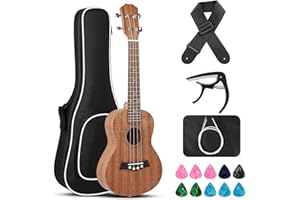 Olycism Konzert Ukulele für Erwachsene & Kinder - Professionelle 23" Mahagoni Ukulele mit Premium Klang, Elegantem Design & Vollständigem Starter-Set (Gig Bag, Gurt, Plektren, Saiten)