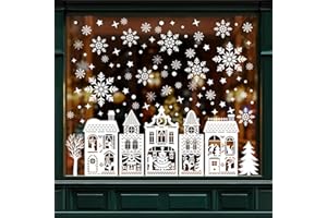 AVAKY Vetrofanie Natalizie Grandi di Casa Fiocchi di Neve,Adesivi Addobbi Natalizi per Finestre Vetri Removibili,184 Stickers Vetrofanie Natale Bianco,Decorazioni Natalizie per Finestre Porte Vetrine