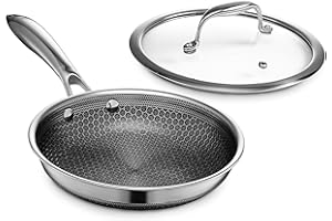 HexClad Hybrid Nonstick 20 cm Fry Pan with Tempered Glass Lid, Stay-Cool Handle, Dishwasher and Oven Safe, Induction Ready, Compatible with All Cooktops