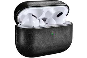 Ledertasche Hülle für AirPods Pro, ICARERSPACE Premium Echtleder Stoßfeste Schutzhülle für Apple AirPods Pro Ohrhörer Ladehülle (LED sichtbar) Unterstützt kabelloses Ladegerät Schwarz