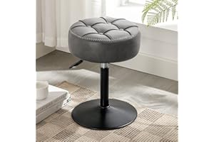 LUE BONA 360° Drehbarer Schminktisch Hocker, Höhenverstellbar Schminkhocker, Sitzhocker aus Kunstleder mit Knopfgepolstertes Design, Dunkelgrau