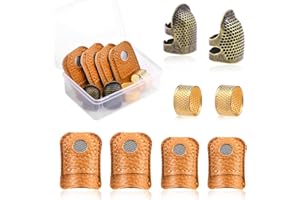 Riddur 8 Stück handgefertigter Näh-Fingerhut, Verstellbarer Fingerschutzstift (S/M), Ledermünzen-Fingerschutz in 2 Größen mit Metallschutz zum Nähen, Quilten, Bastelzubehör