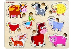 QUOKKA Farm Animals Wooden Puzzles for Toddlers 3-5 - Toddler Puzzles 1-3 Years Old - Gift Domestic Animals Educational Toys for Boys and Girls - Wood Games for Children's Learning 2-4