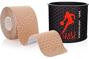 FLEXU Ruban de kinésiologie Rouleau Unique (prédécoupé ou continu) ; Propriétés avancées de résistance et de flexibilité ; Récupération thérapeutique Plus Durable ; Bande de Sport (Beige prédécoupé)
