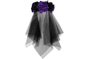 ITODA Halloween Hairband Bandeau Mariée Voile Couronne de Fleurs Rose Serre-tête avec Voile Bandeau tête Mariée Zombie Gothique Accessoire Cheveux Costume Déguisement pour Fête de Mariage ou Festival