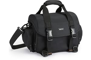 Amazon Basics Sac à Épaule pour Appareil Photo SLR et Accessoires, Grand, Sangle Réglable, Imperméable, Antichoc, Uni, Taille L, Rembourré - Noir/Gris