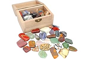 Edelstein Set in Schatzkiste | Bunter Trommelstein Mix | Praktisch mit Holztruhe | Echte Edelsteine Lebensquelle Plus
