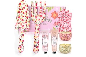 TRULLOYOO Gardening Gifts for Women, 8Pcs Garden Tools Set Including Hand Trowel, Fork, 2 Hand Creams, 2 Scented Candles, Soft Socks and Gloves, Mother's day Birthday Gifts for Women Mum Gardeners