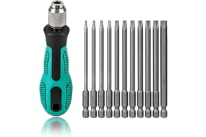 HAIERDIDI T6-T40 Tournevis Torx 12 pièces 100mm de long Jeu de bits magnétiques Torx avec T30 et poignée, tige hexagonale 1/4 pouce Outils électriques pour visseuse sans fil T20 T25 Tournevis