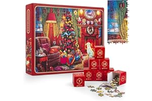 ECOSEAO Christmas Jigsaw Advent Calendar, Advent Calendar 2024, Advent Jigsaw Puzzles for Kids Adults, Christmas Dog 24 Parts Puzzles 1008 Pieces Jigsaw Puzzle, Xmas Countdown Puzzle for Home Decoration