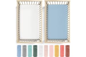 Bunnyjik 2 x Cot Bed Sheets 140 x 70 Fitted - 100% Pure Cotton 70x140 Cot Bed Sheets - Quality Combed Jersey Cot Sheets 140 x 70 Fitted Cotton - 20cm Extra Deep Cot Bed Fitted Sheet White + Ice Blue