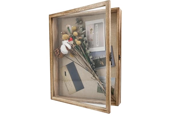 GraduationMall 33 x 40 cm (13 x 16 tum) träskuggslåda ram dörrdisplay fodral med linne baksida, bröllop minnesbukett medaljer foton minneslåda för minnessaker