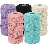 5 Rolls Macrame Yarn 3mm x 164 ft, Natural Cotton Cord Crochet Thread | Macrame Cotton Rope Macrame Kit for Crafts, Wall Deco