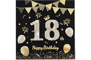MAXMOC Servietten 18.Geburtstag Junge,40 Stück Schwarz Gold Papierservietten,33x33cm Geburtstagsdeko Servietten,Happy Birthday Serviettens für 18.Geburtstag