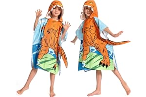 OLAOLA Kinder Badeponcho Handtuch mit Kapuze, Strand Umkleidemantel, Saugfähige Schnelltrocknendes Badetuch Poncho, Schwimmtuch für Jungen Mädchen 3–12 Jahren (Großer Dinosaurier)