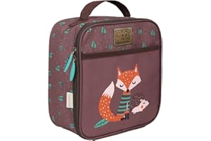PERLETTI Lunch Box Bimbo Bimba Tessuto Eco Volpe e Riccio - Borsa Termica Porta Pranzo Doppia Tiralampo Tasca Interna - Porta Pranzo Ecologica Bambini Scuola Elementare Asilo - 21x22x11cm (Volpe)