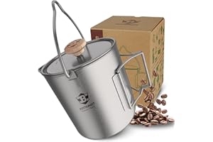 Bestargot Cafetière à Piston Camping French Press 750ml, Cafetière Camping en Titane pour Café ou Thé, Ultralight Tasse Popote Bivouac, léger et portable 188g