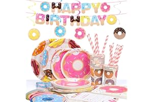 Kit Festa Compleanno Ciambella, MOOKLIN ROAM Tavola Party Addobbi Inclusi Tovaglia, Striscioni, Piatti, Tovaglioli, Bicchieri, Bambini Compleanno Party Set per 16 Ospiti, 110pz