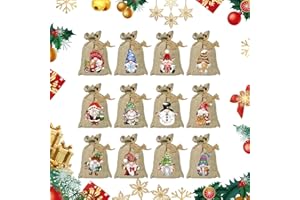 CRETVESTSAR 24 Pieces Christmas Jute Bags Santa Claus Pattern Candy Gift Bags with Drawstring Xmas Hessian Jute Bags Christmas Hessian Treat Pouch for Snack Sack Craft Goodie Sweet Pouch Holiday Xmas Favors Party