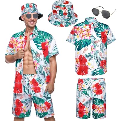 Déguisement Hawaïen Homme - T-shirt Et Short Assortis, Taille M, Pour Fête, Carnaval, Plage, été