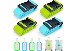 AULESE Paski do walizki, 4 sztuki, regulowane paski do walizki z tabliczką adresową, 2 kolory, paski krzyżowe, do oznaczania walizki, akcesoria podróżne, pasek bagażowy, pasek do bezpiecznego zamykania