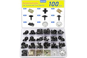 HOLMOL Karosserieschrauben 100 Stück, 8 Typen Blechmuttern Sortiment für Befestigen & Reparieren, Enthält Klemmscheiben Hitzeschutzblech, U Type Befestigungsclip, Auto Body Undertray Fen-der Schrauben