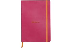 RHODIA 117412C - Carnet Souple Framboise - A5 - Ligné - 160 pages - Papier Clairefontaine Ivoire 90 g/m² - Marque-Page, Fermeture Élastique - Couverture Simili Cuir - Collection Rhodiarama