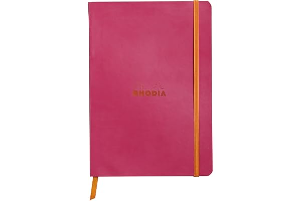 RHODIA 117412C - Carnet Souple Framboise - A5 14,8 x 21 cm - Ligné - 160 pages - Papier Clairefontaine Ivoire 90 g/m² - Marque-Page, Fermeture Élastique - Couverture Simili Cuir