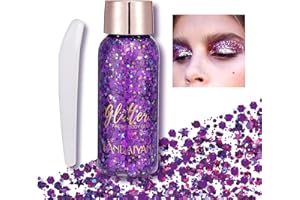 EHIOG Body Glitter Gel, Face Glitter Mermaid Chunky Glitter,Hair Glitter Body Festival Glitter, Eyeshadow Sequins Glitter for Face Body Eye Hair Nails Makeup Long Lasting Sparkling(Darkpurple)