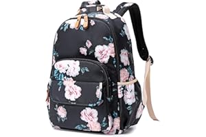 Leaper Floral School Backpack Girls Bookbag Daypack USB Charging Port Black-2