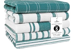 Trade Fountain Tea Towels - Pack of 5 Tea Towels for kitchen Accessories - 50 X 70 CM Kitchen Towels - Extra Absorbent Dish Cloth - 100% Pure Cotton (Teal)