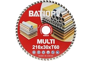 BATIOPV Hoja de sierra circular 216 x 30 mm x 60 dientes para cortar acero, aluminio y tuberías metálicas - Compatible con Dewalt y Makita