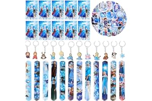 FOESIHEP Frozen Mitgebsel Kindergeburtstag-84pcs Elsa Spielzeug Set mit 50 Eiskönigin Aufkleber 12 Schlüsselanhänger 10 Geschenktüten 12 Schnapparmband für Geschenk Kinder Geburtstag Deko Party Zubehör Mädchen