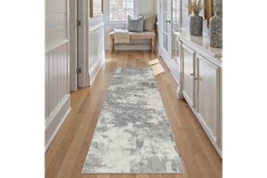 PureCozy Tappeto Salotto Moderno Astratto Tappeti Camera Da Letto, 60x240 cm Tappeto Vintage Corridoio Antiscivolo Lavabile Pelo Corto per Soggiorno,Cucina, Ufficio, Interno,Blu&Grigio