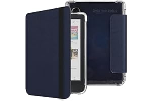 HGWALP Coque Compatible 6 Pouces Kobo Clara Colour/Clara BW (2024) / Clara 2E (2022),Sortie Cuir PU Premium + Étui arrière TPU Transparente et Souple pour Dormir/réveiller automatiquement-Navy