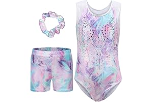 SEAUR Mädchen Turnanzug Turnshorts Haarband Set Kinder Turnen Trikot Shorts Gymnastik Ärmellos/Langarm Gymnastikanzug Tanzen Kleidung