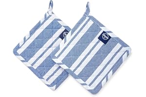 ‎ENCASA XO Encasa XO 21 cm Ofen-Mikrowellen-Topflappen (2er-Set) zum Kochen und Backen in der Küche - hitzebeständig, Schutz der Hände vor heißen Gerätschaften - Franca Blaue Streifen