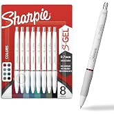 SHARPIE S-Gel Pens, Fashion Barrel Gel Pens, Pearl White Body, Medium (0.7 mm) Dot, Thick Ink Colors, 8 Pieces