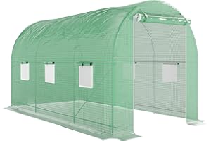 Outsunny Serre de Jardin Tunnel Serre à tomates Surface Sol 8 m² 4L x 2l x 2,05H m châssis Tubulaire renforcé Double Porte zippée 6 fenêtres enroulables Vert