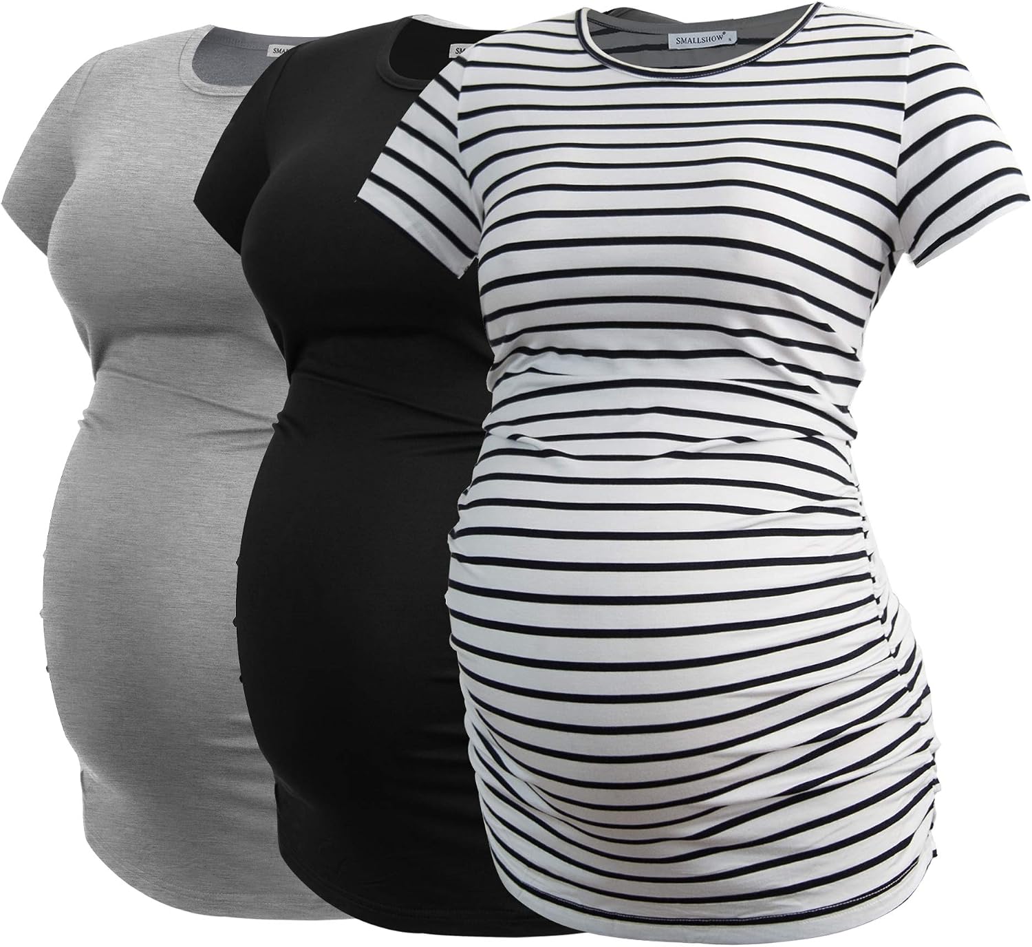 Smallshow Maternity Clothing Tops Side Ruched Pregnancy Clothes for Women 3-Pack