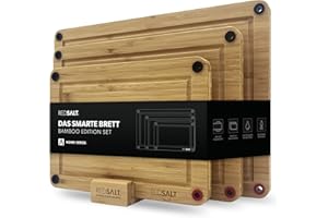 REDSALT® lot de 3 planches à découper bambou antidérapant | planches bois de qualité supérieure certifiées FSC | 38x26, 32x22, 26x18 cm | utilisables des deux côtés | antibactériennes | rainure du jus